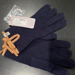 New Roeckl Germany Woman Fairy Bow Navy Beige Soft Merino Wool Gloves OS